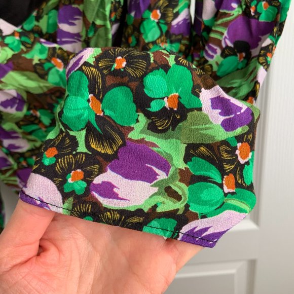 Zara Women's Floral Faux Wrap Long Sleeve Green Purple Draped Bodysuit Size S - Picture 4 of 13